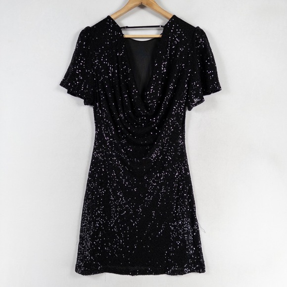 ASTR The Label Dress Womens Large Black All Over Sequins Draped Back Party Club - Picture 6 of 10